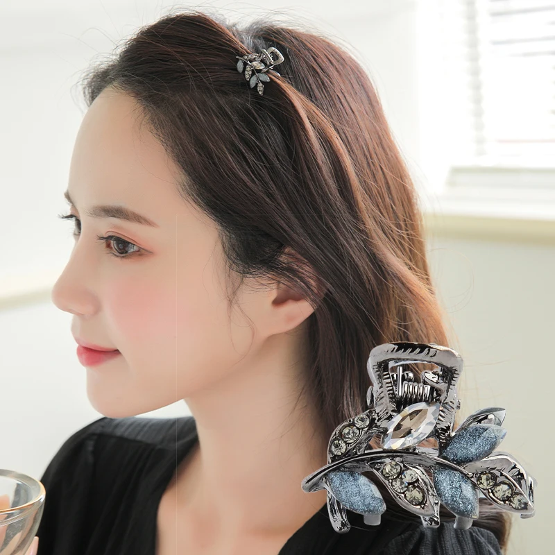 Мини-заколка для волос в форме листьев CHIMERA серый кристаллический зажим краб