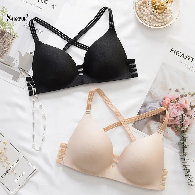 

SALSPOR Women Push Up Bra Solid Sexy Wireless Bralette Backless Intimate Comfortable Underwear Thin Breathable Lingerie