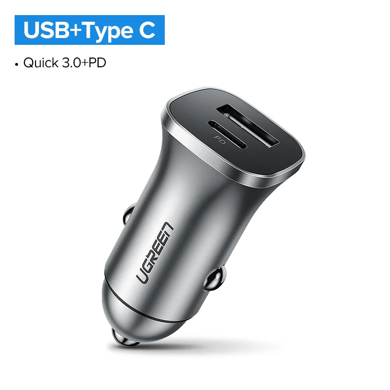 PD18W Car Charger Ugreen Quick Charge 4.0 3.0 QC USB Car Charger for Xiaomi QC4.0 QC3.0 18W Type C PD Car Charging for iPhone 11 X Xs 8 PD Charger - Тип штекера: PD18W Car Charger