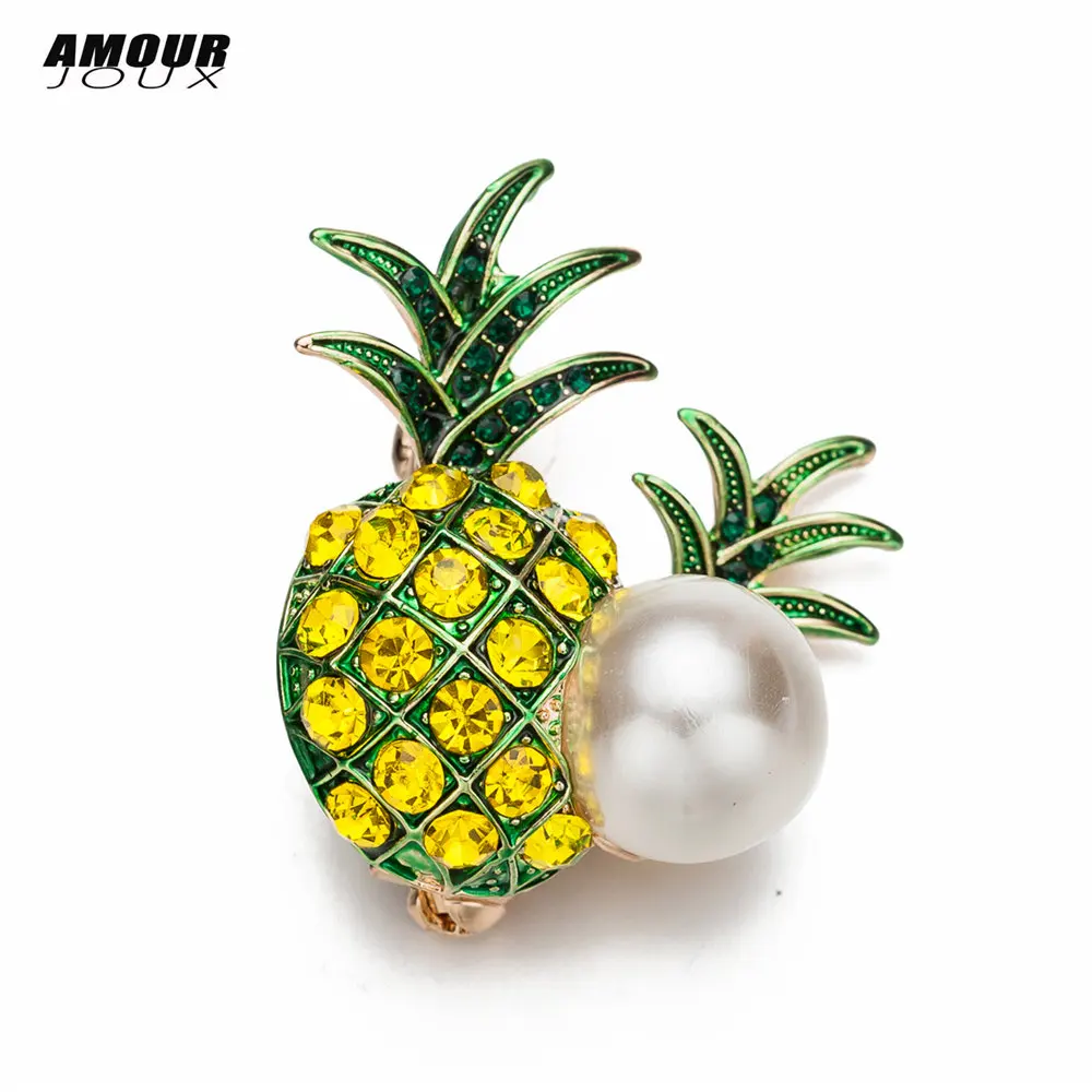 Милый желтый кристалл ананас броши булавка для женщин и мужчин имитация жемчуга