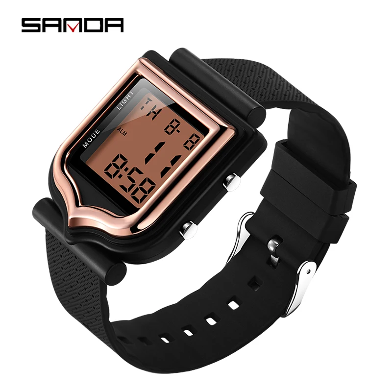 black rose gold SANDA, спортивные часы, мужские электронные часы, многофункциональные часы, мужские электронные часы, мужские светодиодный электронные часы - Цвет: black rose gold