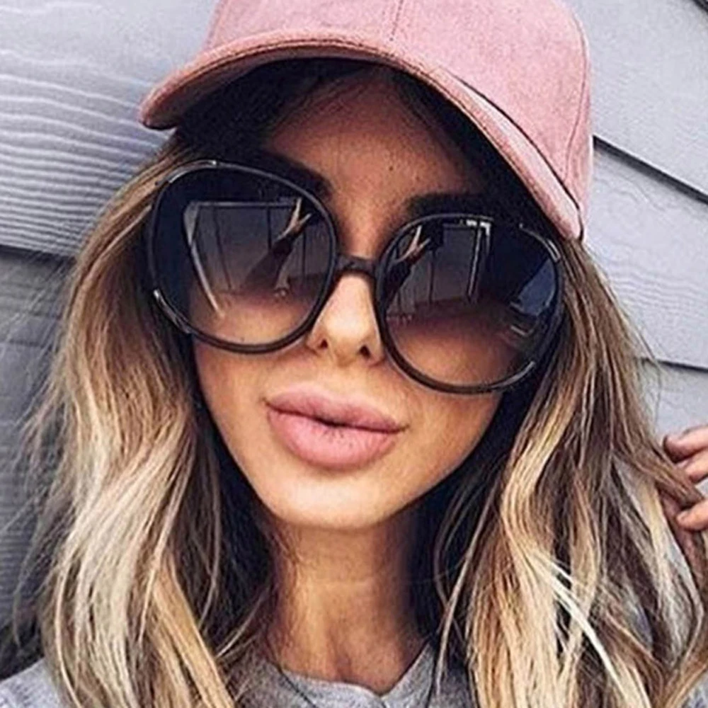 Black round oversized sunglasses ladies big frame bright female mirror unisex gradient hip-hop shadow | Аксессуары для одежды