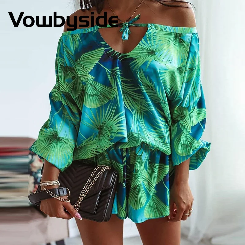 

All Over Print Tie Neck Top & Shorts Set