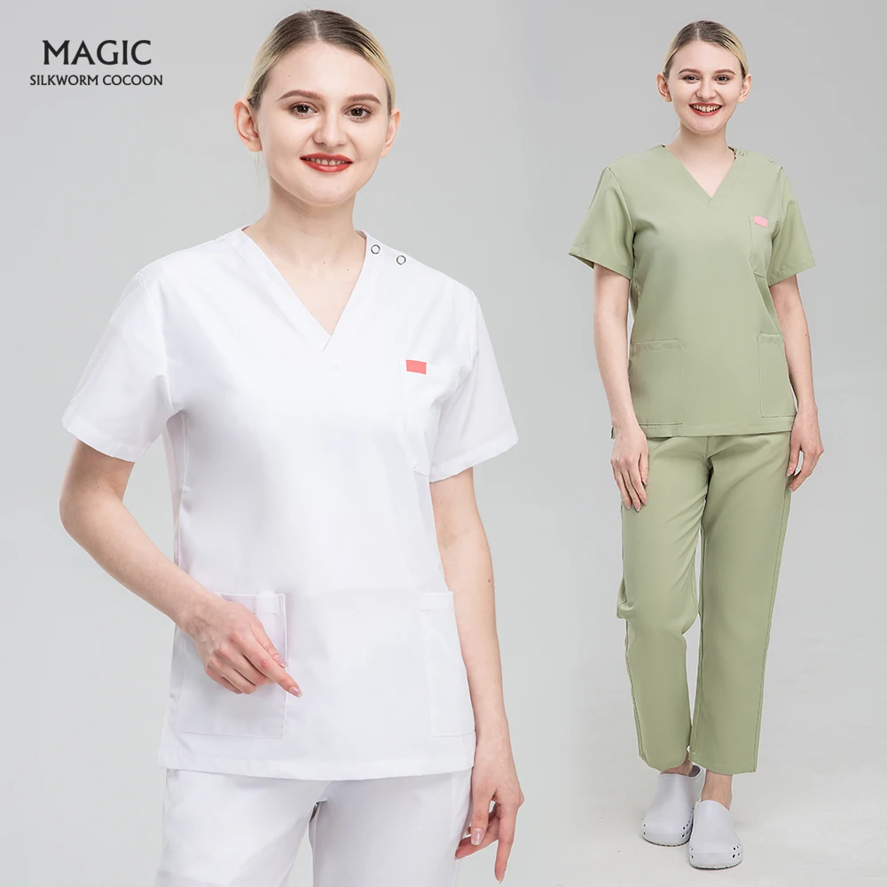 

Medical Uniforms with Buttons 5 Colors Pet Veterinary Nursing Scrubs Uniforms Hospital Doctor Nurse Scrubs Suits for Male Female