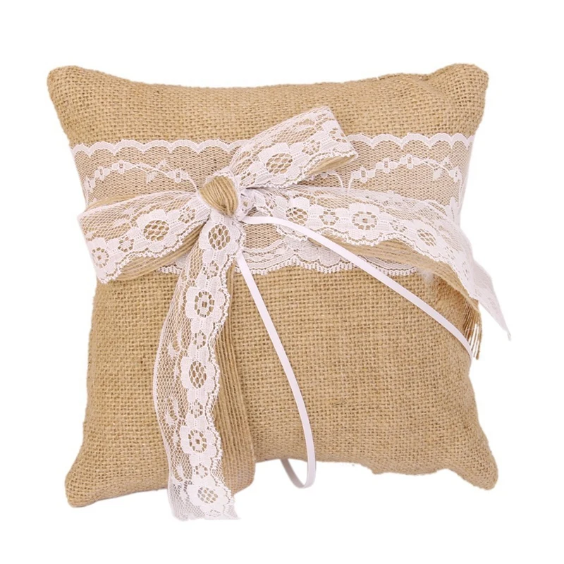 

Ceremony Hessian Burlap and Lace Flower Girl Basket & Ring Pillow Vintage Burlap Lace National