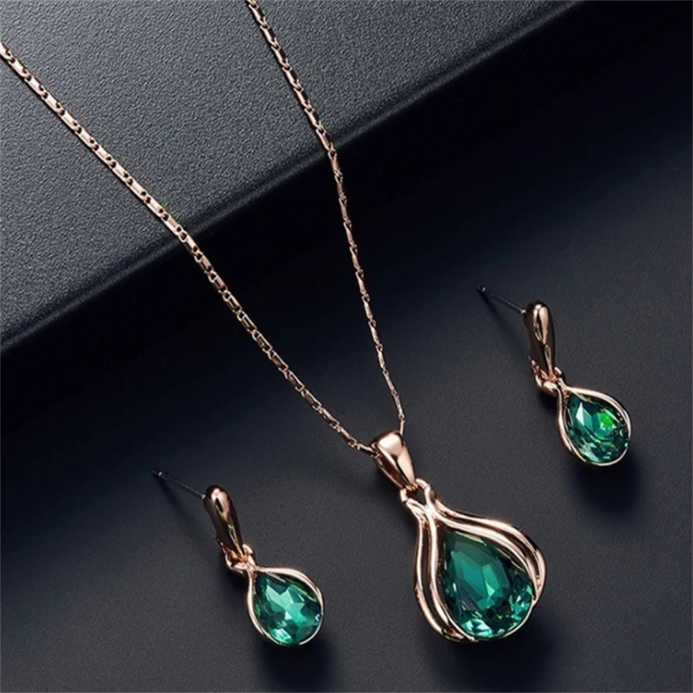 

Wholesale Crystal Waterdrop Jewelry Sets Bridal Wedding For Women Charms Necklace Earrings Set Party Decor Gift Pendant