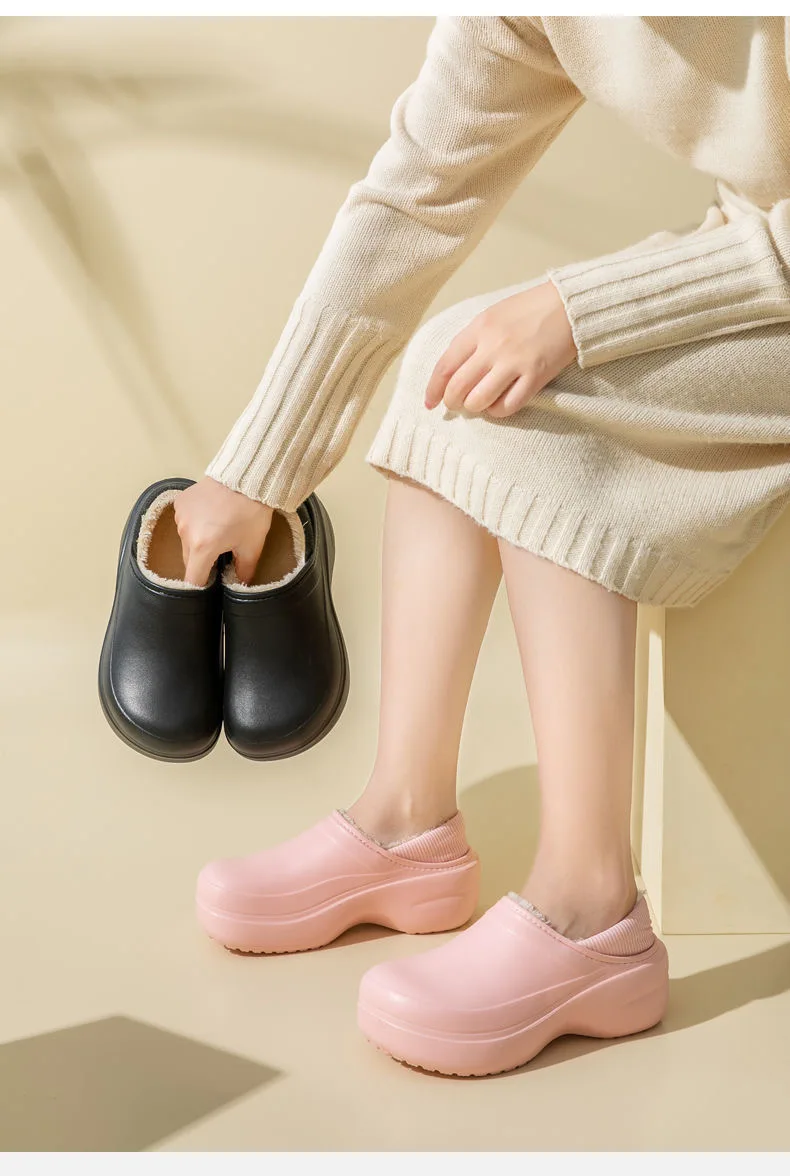 

Winter bag with waterproof cotton slippers for women to wear deodorant, increase thickness, increase fleece and warm