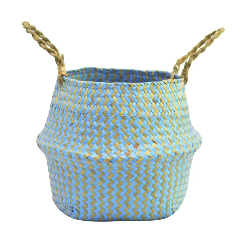 H Handmade Bamboo Storage Baskets Nordic Foldable Laundry Straw Wicker Rattan Seagrass Belly Garden Flower Pot Planter Basket - Цвет: H