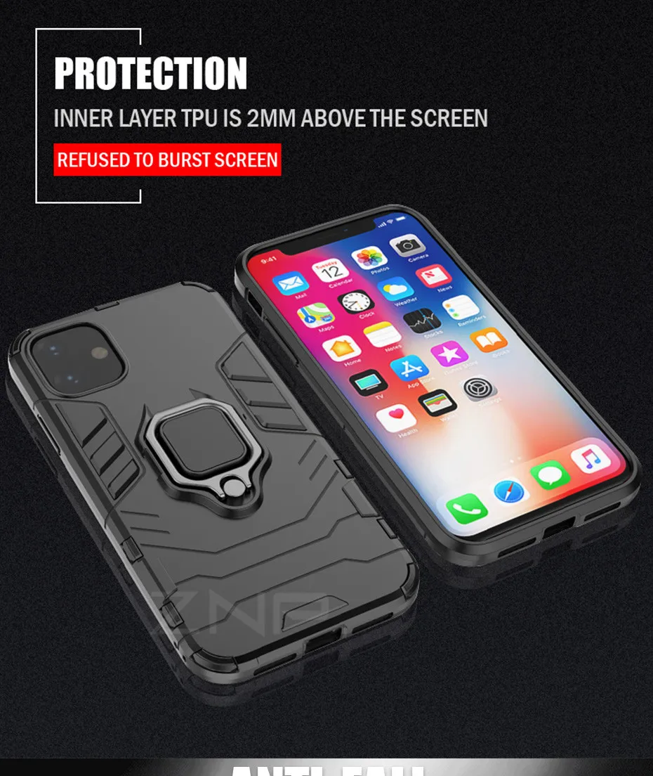 ZNP бронированный противоударный чехол подставка чехол для телефона для iPhone 6 6s 7 8 плюс держатель кольцо крышка чехол для iPhone 11 Pro XS Max XR X чехол s Shell
