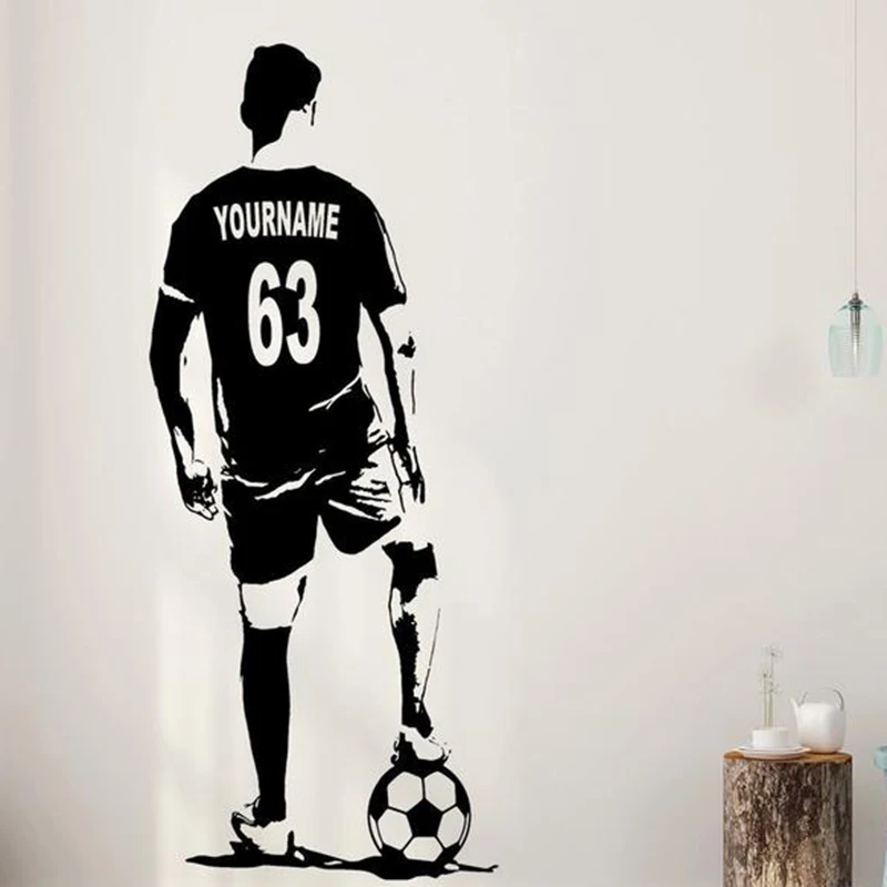 

Soccer Wall Art - Custom Name Football Decal - Soccer football player Wall decor - silhouette vinyl sticker - Choose Name Y1-004