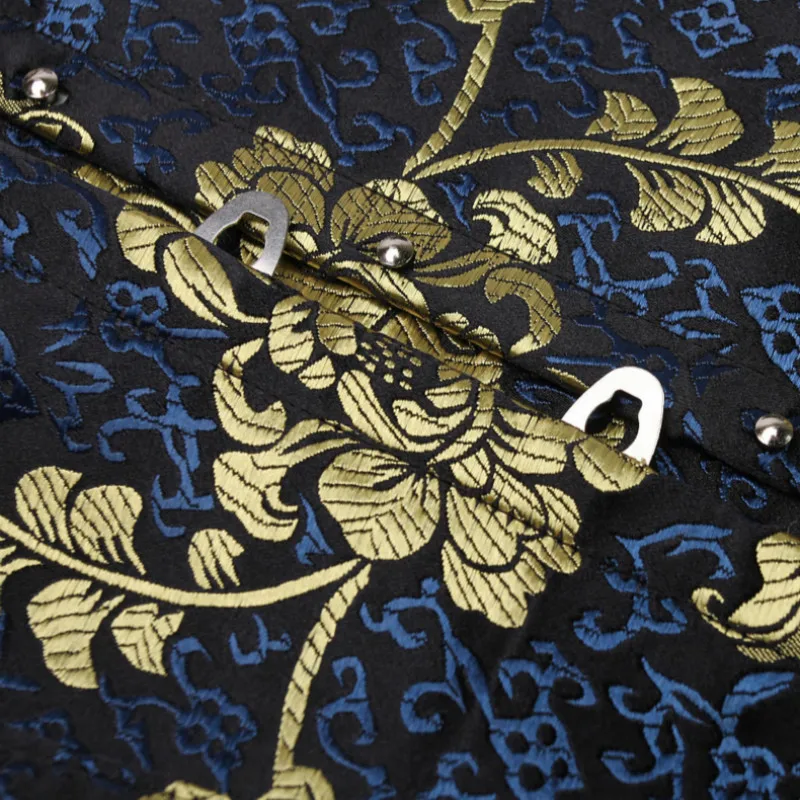 Сексуальная костей кружево корсет Топ Синий золотистого цвета с цветочным