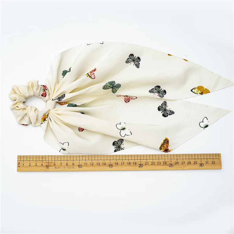 

Girls Bow Scrunchies Elastic Hair Band Long Streamer Ribbon Chiffon Butterfly Pattern 1PC Fashion Sweet Hair Accessories