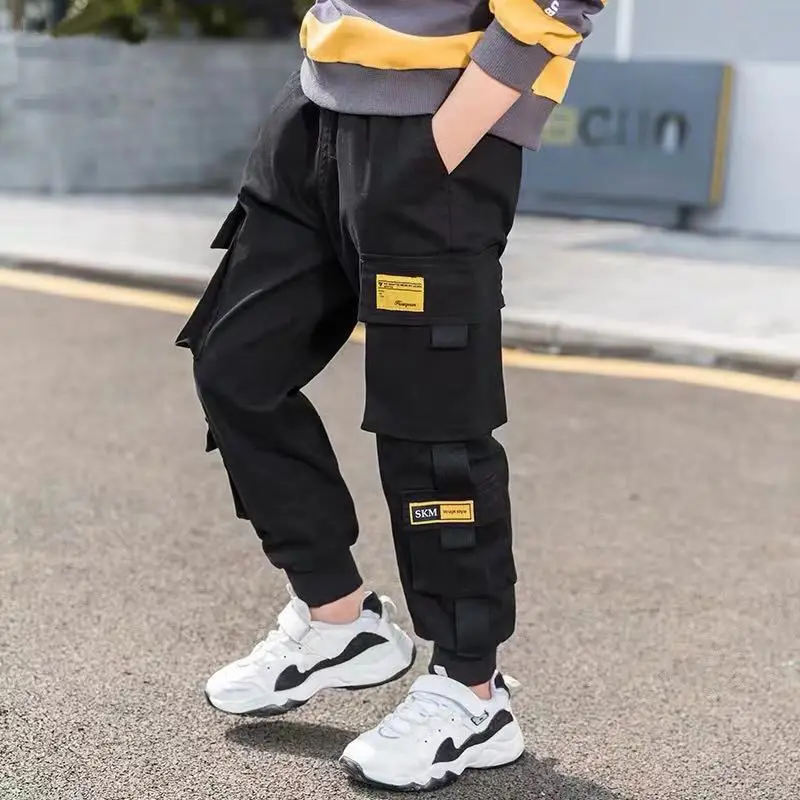 EACHIN Boys Pants Boys Pants Solid Cargo Pants Teenage Boy Multi-Pocket Trousers Kids Spring Autumn Boys Casual Pants Streetwear