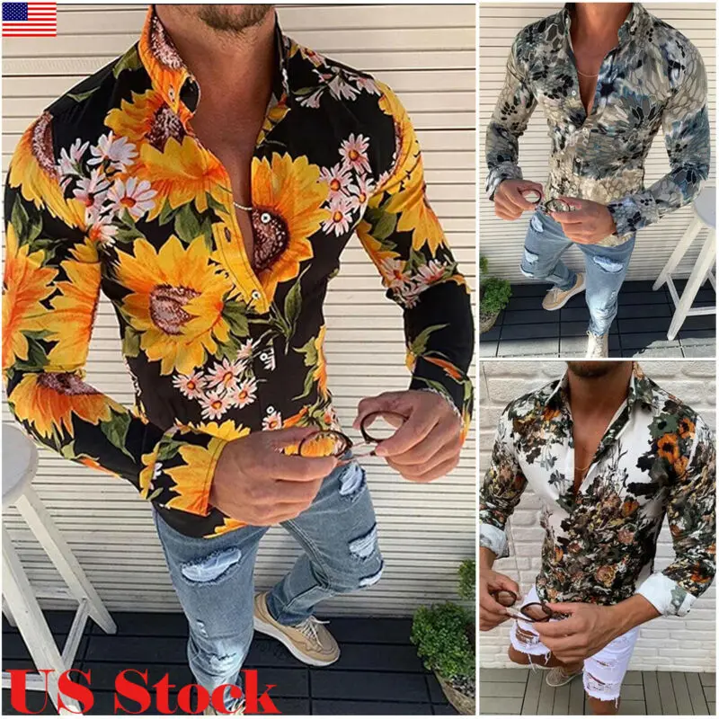 Рубашка мужская с длинным рукавом модная Повседневная блуза В гавайском стиле