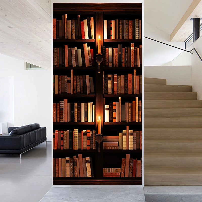 2pcs/set Bookcase Library Door Art Mural Sticker Living Room