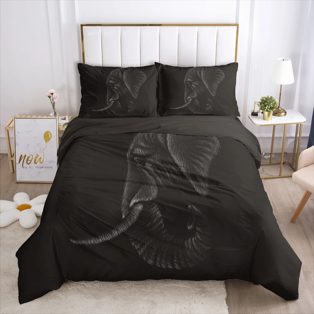 

3D комплект постельного белья одеяло пододеяльник наволочки роскошное постельное белье Комплект постельного белья Королева Король Европа Россия размер черный слон