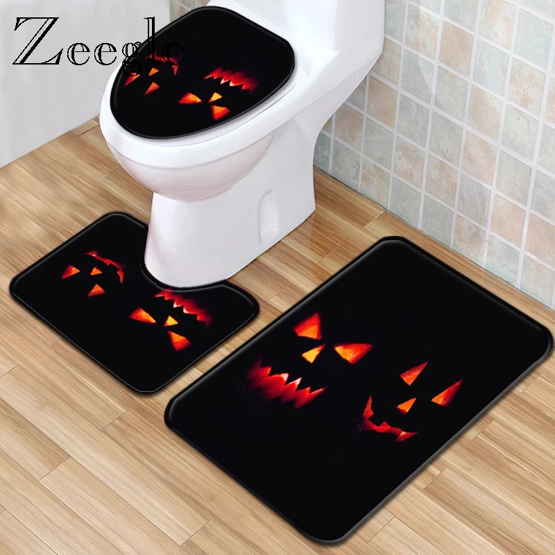 

Zeegle Anti-slip Polyester Shower Mat Set Pedestal Rug Lid Toilet Cover 3D Printed Shower Mat Set Bathroom Foot Rug Floor Mat