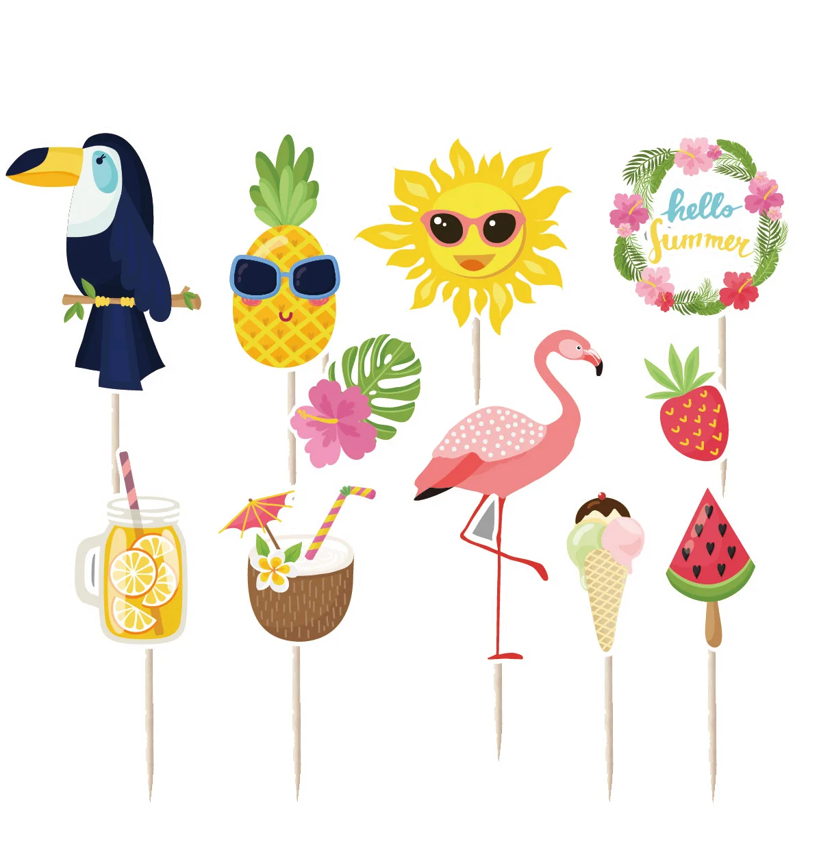 

11pcs Hawaii Cupcake Topper Summer Beach Party Supplies Flamingo Pineapple Cake Decoration for Hawaii Luau Party