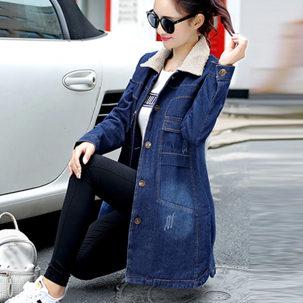 Женская джинсовая куртка JAYCOSIN теплая с карманами верхняя одежда для осени и зимы