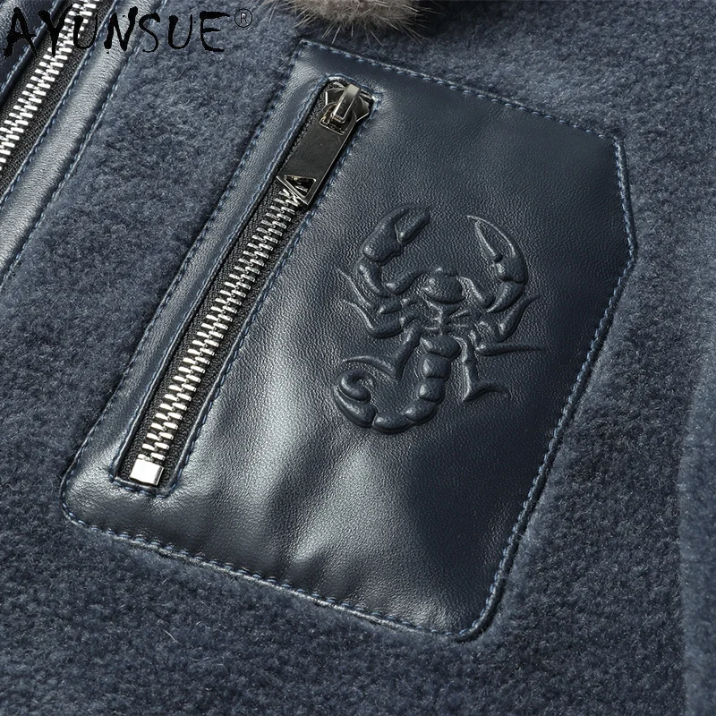 

Men's Winter Clothing Jacket Men Coat Real Sheep Shearing Jackets 100% Mink Fur Collar Parkas Erkekler Ceket LXR552