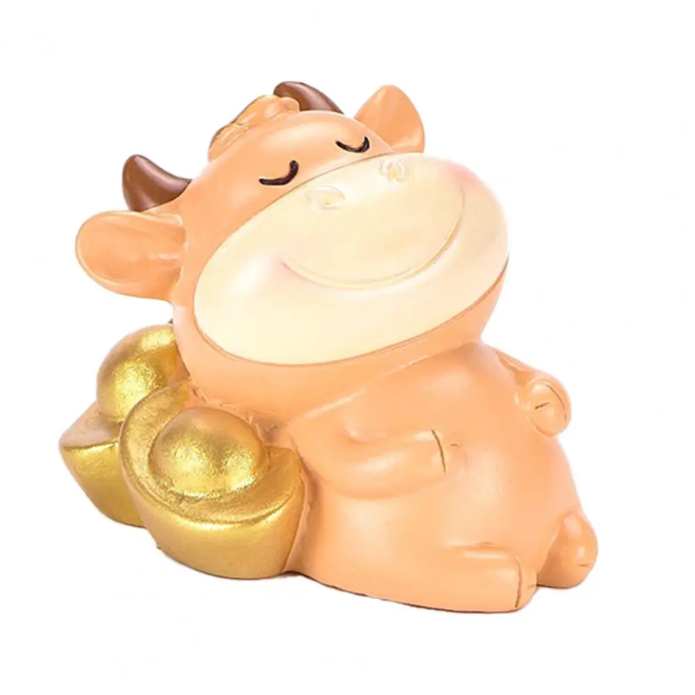 

Cute Gold Ox Ornament Resin DIY Animal Figurines Car Desktop Decoration Gift