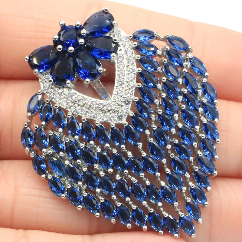 

49x38 мм тонкая огранка большой тяжелый 12,1 г Танзанит Белый CZ серебряный кулон на годовщину привлекательный