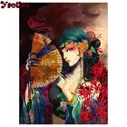 Алмазная живопись сделай сам, фэнтезийное искусство, макияж, японская гейша, Алмазная мозаика, полная выкладка, круглая Алмазная вышивка, вышивка крестиком