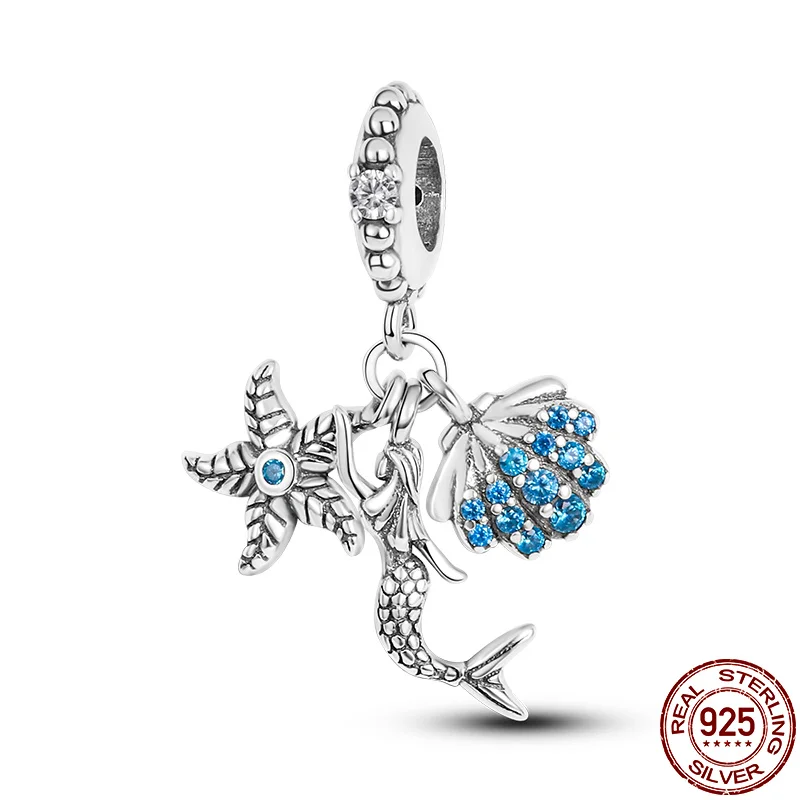 

Hot New Products 2021Arrival Real silver color Snowflake Mermaid Beads Fit Original pandora Bracelet DIY Jewelry