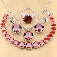 women 925 silver jewelry sets red garnet white cz beads for women wedding earringspendantnecklaceringsbracelet dropshipping