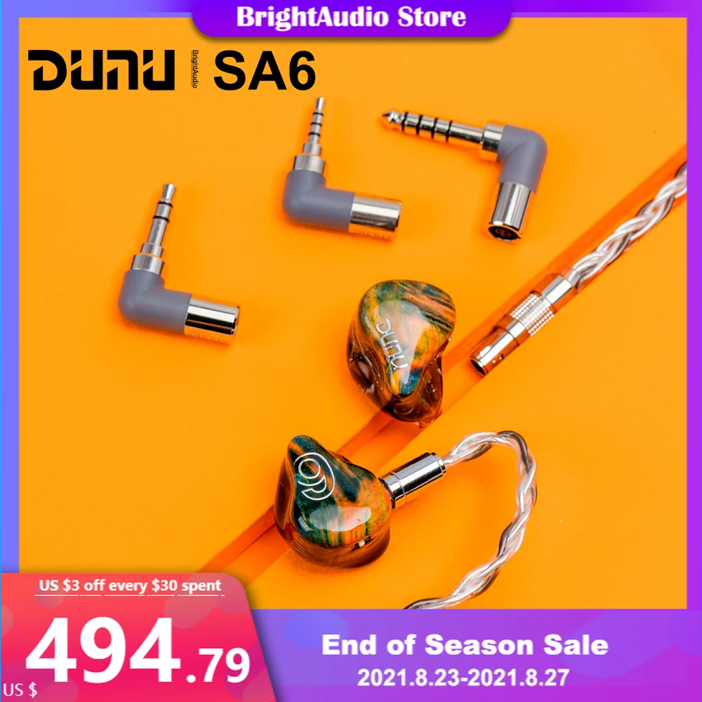 Наушники вкладыши DUNU Studio SA6 6BA Knowles Sonion сбалансированная конструкция IEM наушники с двумя настройками