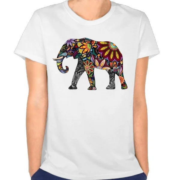 

Womens T-Shirt Cheerful Elephant Soft Cotton Short Sleeve Tee
