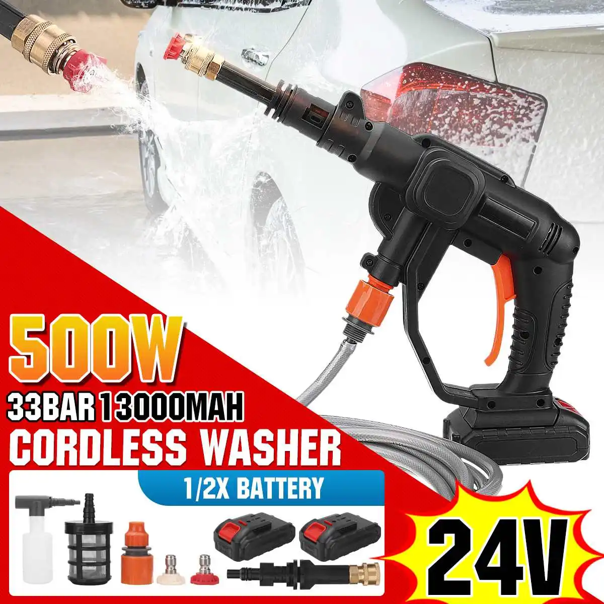 

2021 New 24V 500W Cordless High Pressure Washer Electric Car Wash 13000mAh Protable Parkside Water Gun For 1/2 Lithium Battery