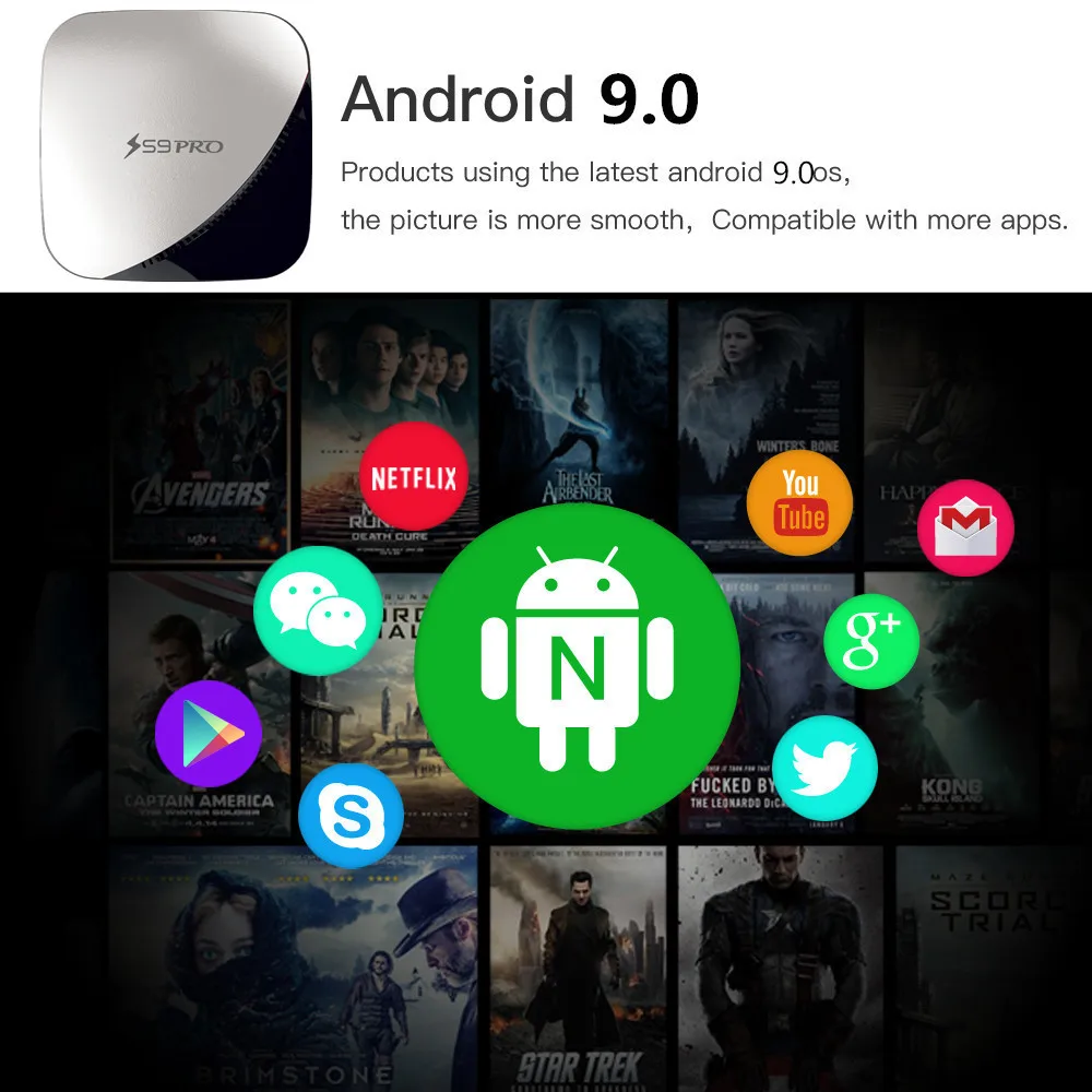 Android tv Box S9 Pro RK3318 4k H.265 HD двойной WiFi Интернет Умный Google голосовой помощник Android 9,0 телеприставка