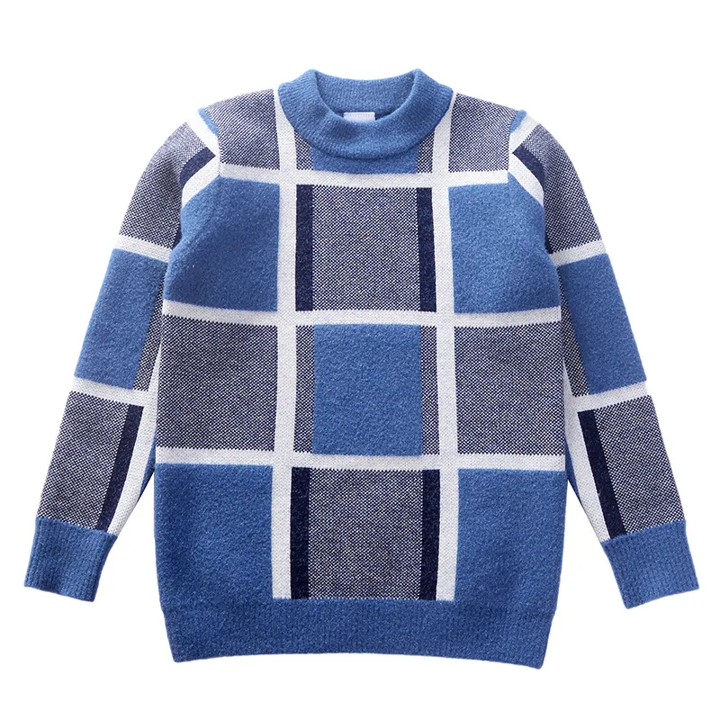 Осенне зимние вязаные свитера для маленьких мальчиков пуловер в клетку Детские