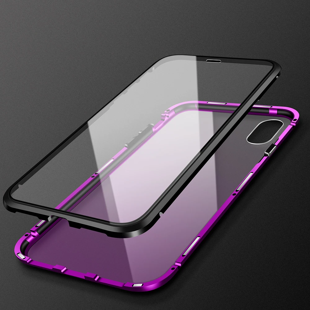 Magnetic Adsorption Metal Phone Case for iphone 7 8 Plus X Xs Max Xr Double Sided Tempered Glass Full Protective Cover | Мобильные