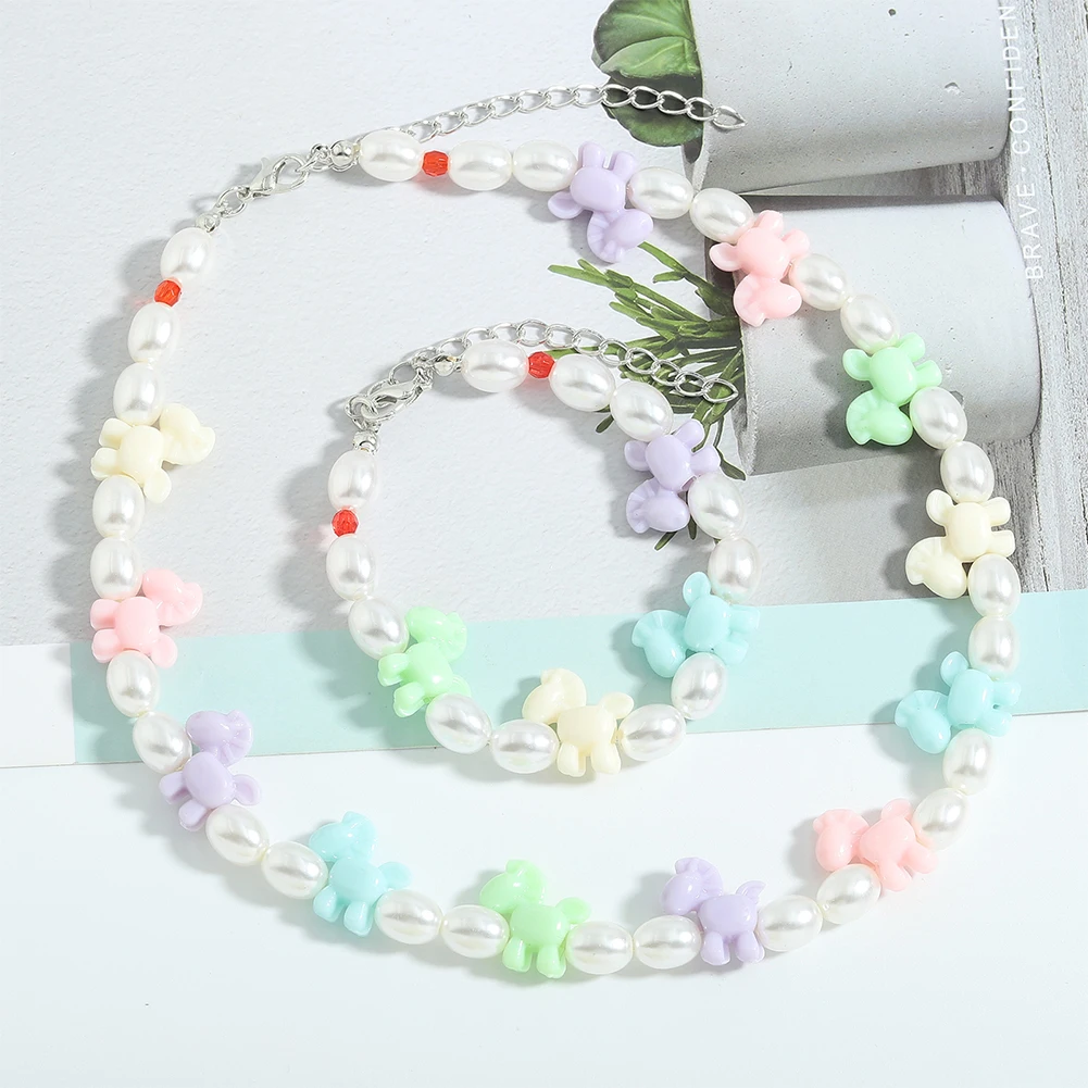 

Miwens Colorful Acrylic Pearl Beads Necklace Bracelet Set for Women Watermelon Face Heart Choker Necklaces Butterfly Bracelets