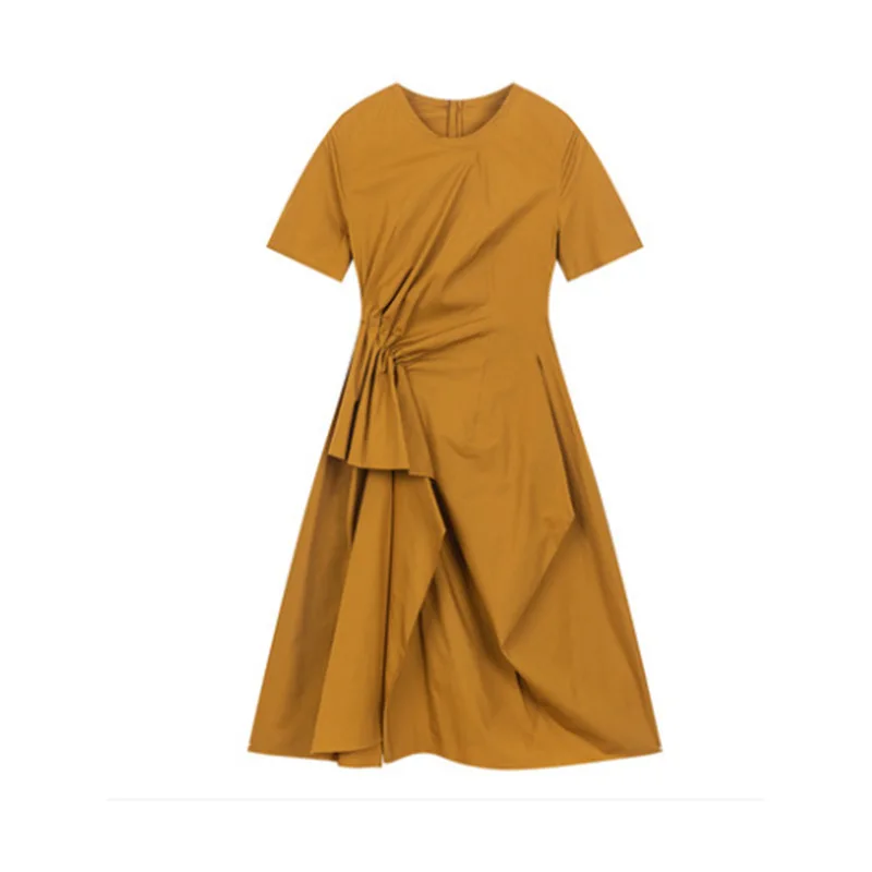 

Donsignet 2021 Summer New O-Neck Short Sleeve Folds Cotton Loose Temperament Fashion Office Lady A-LINE Dresses for Women