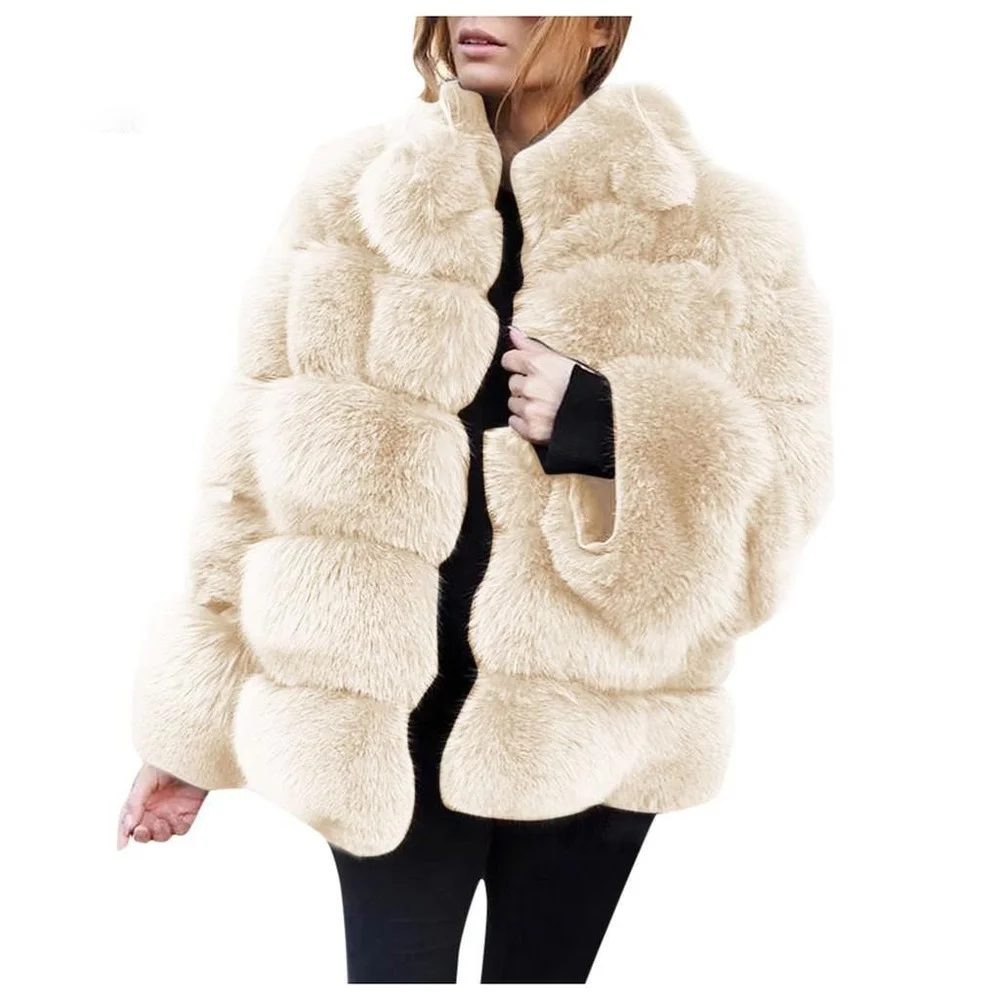 2021 Fall Vintage Lady Warm Winter Fluffy OverCoats Short Clothes Plus Size Faux Fur Coat Women Spliced Artificial Jacket | Женская