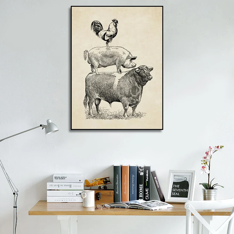 Винтажный постер для кухни на ферме птицы коровы свиньи курицы Декор французское