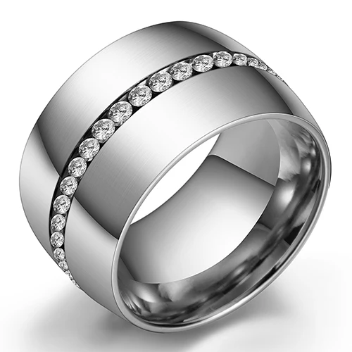 Silver Классические 14 мм Широкие стальные кольца для женщин покрытые розовым золотом из нержавеющей стали с розовым кристаллом для женщин - Цвет основного камня: Silver