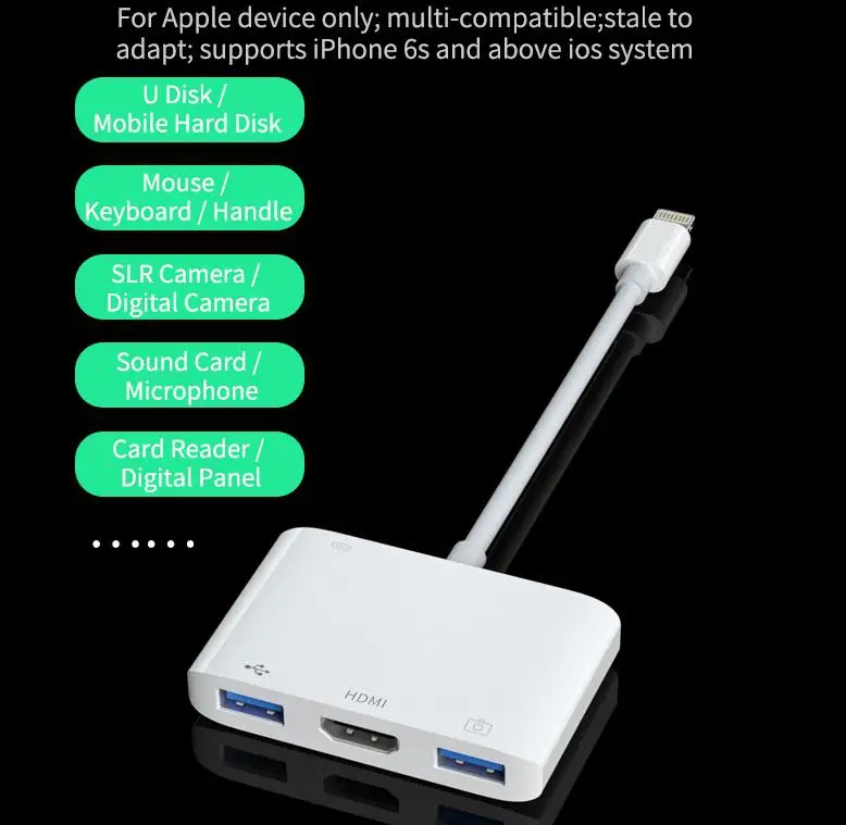 Кабель Lightning USB/HDMI адаптер быстрой зарядки конвертер OTG для устройств