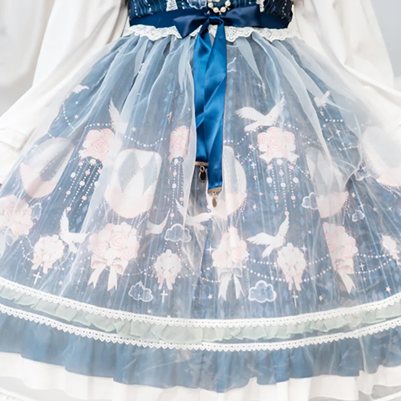 

Lolita Jsk Dress Sweet Girls Mesh Sleeveless Strap Dress Plus Size Blue Kawaii Dresses Soft Sister Fairy Daily Dress For Women