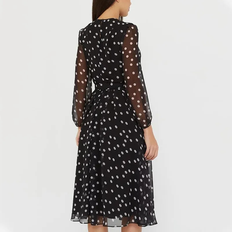 

Vintage Dot Printing Women 2021 Spring Chiffon Dress Winter Fashion Casual Dress Boho Beach Women A-line Vestidos