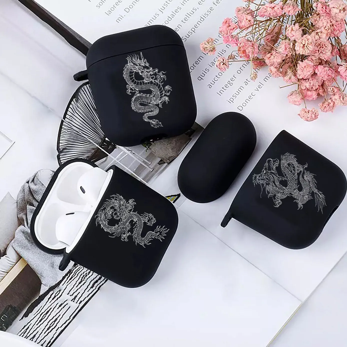 Силиконовый чехол для Apple Airpods 1/2 Модный с рисунком дракона и животного