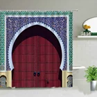 Марокканские антикварные арочные двери, душевая занавеска, старинная деревянная дверь, декор для ванной комнаты, водонепроницаемая тканевая занавеска для ванной с крючками