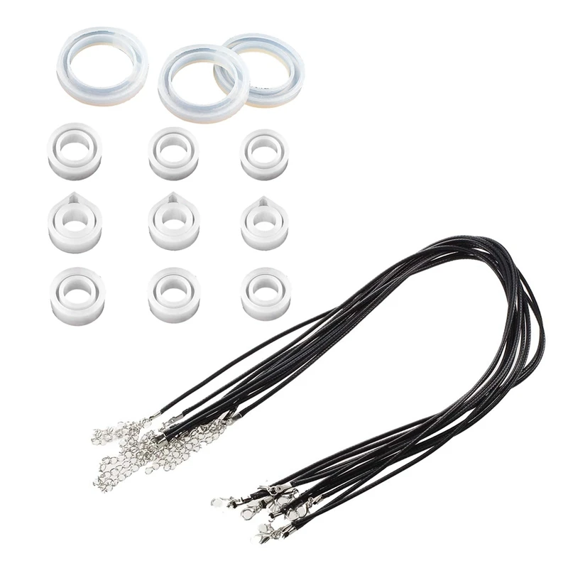 

10X Leather Band Collar 2mm Necklace Necklace + Clasp & 12 Pieces Silicone Ring Molds Silicone Resin Sphere Mold