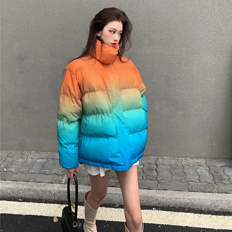 

Zoki Warm Women Down Jacket Winter Thick Cotton Gradient Color Puffer Coat Causal Turtleneck Loose Parkas Fashion Girls Clothes