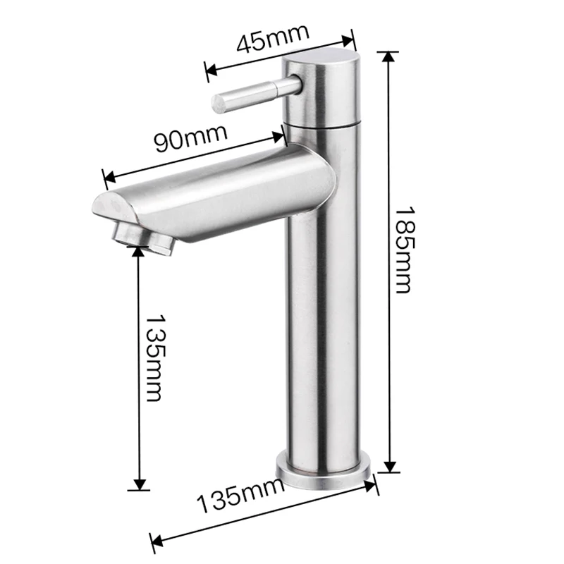 

Basin Faucet Basin Sink Faucet Tap Bathroom Stainless Steel Single-Cooled Tap Corrosion Resistant Hardware Single Hole