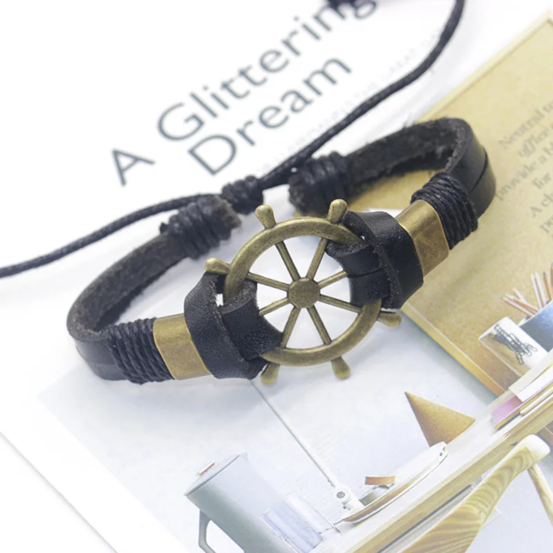 4 шт./компл. ручной работы в богемном стиле хиппи черная кожаная веревка шнур руль
