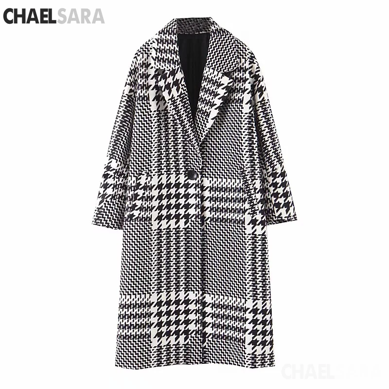 Осень Зима Хаундстут винтажные длинные шерстяные пальто женский шикарный пояс